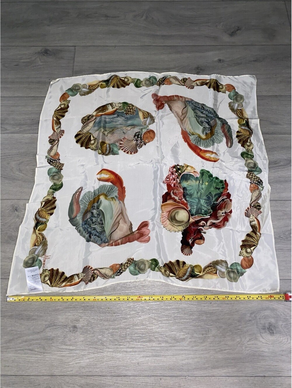 Alemais 100% Silk Twill Printed Square scarf with marine life print 25”x25”
